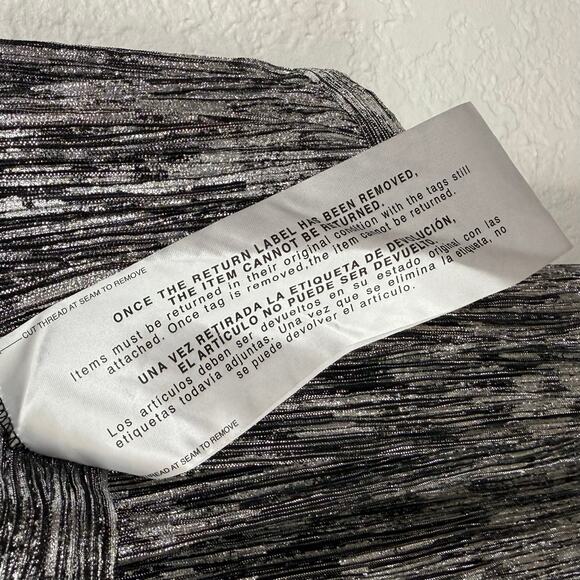 Dress The Population Cia Metallic Long Sleeve Maxi Dress Silver Black NWOT Large - Picture 6 of 9